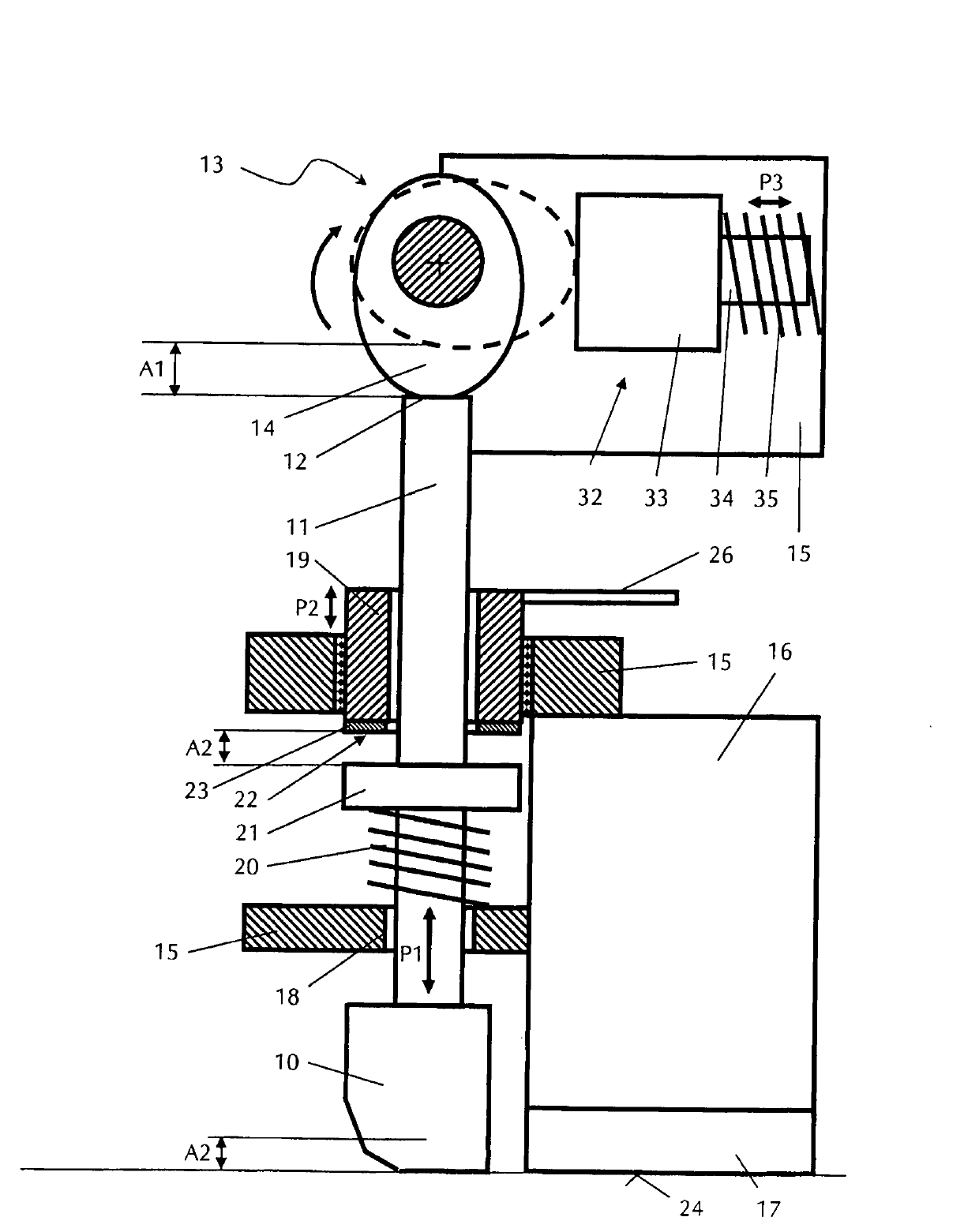 Method and apparatus for amplitude adjustment of a stamping bar of a road finisher