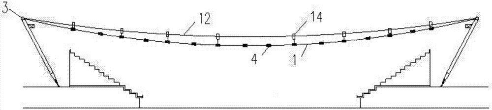 A kind of construction method of high-altitude zipline without support with two-way single-layer cable net structure