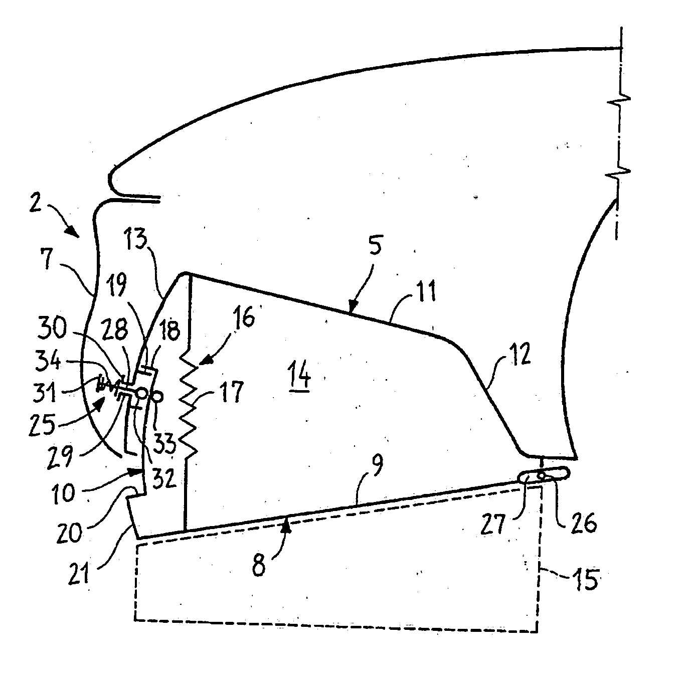 Vehicle bumper including a spoiler hinged between three positions of stable equilibrium