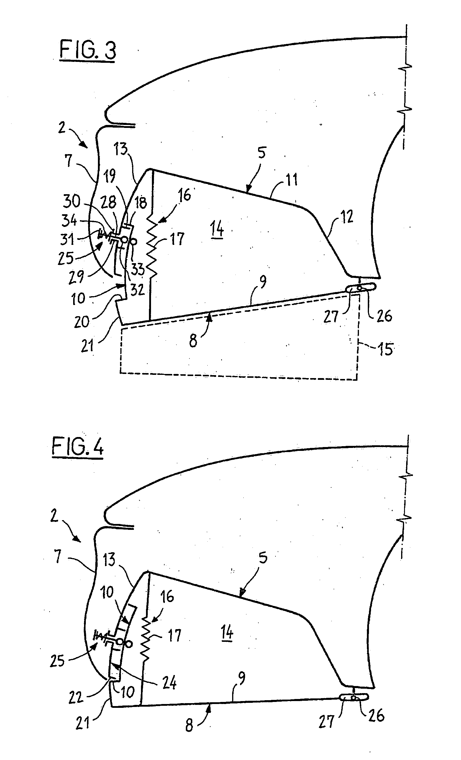 Vehicle bumper including a spoiler hinged between three positions of stable equilibrium