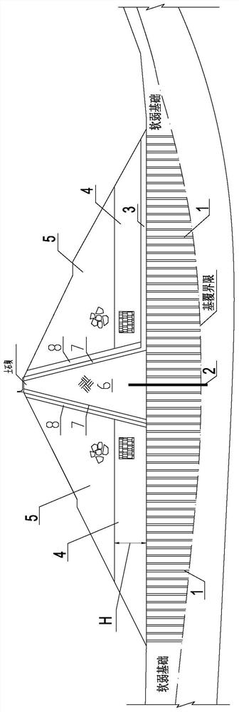 Vibro-replacement stone pile and rockfill reinforced earth and rockfill dam soft foundation treatment structure and construction method