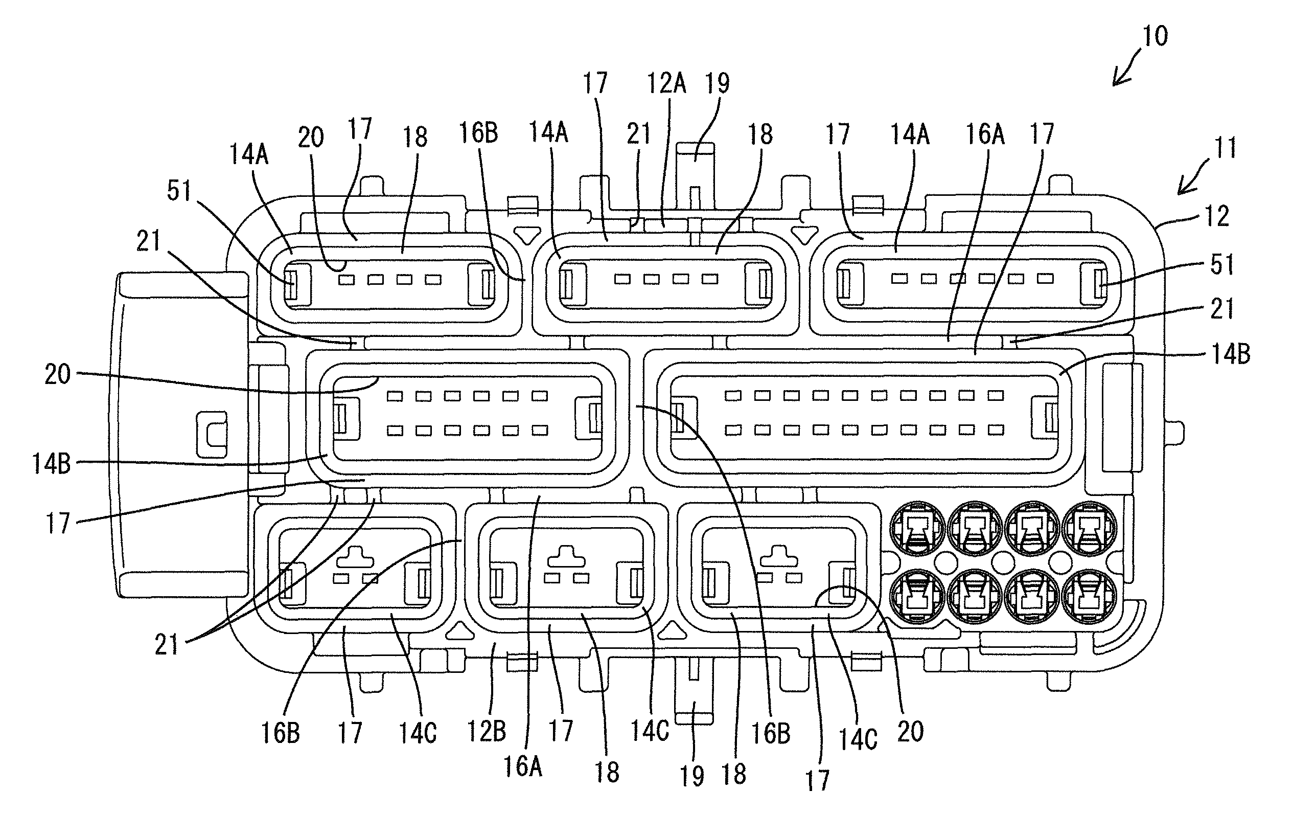 Lever-type connector with collective rubber stopper