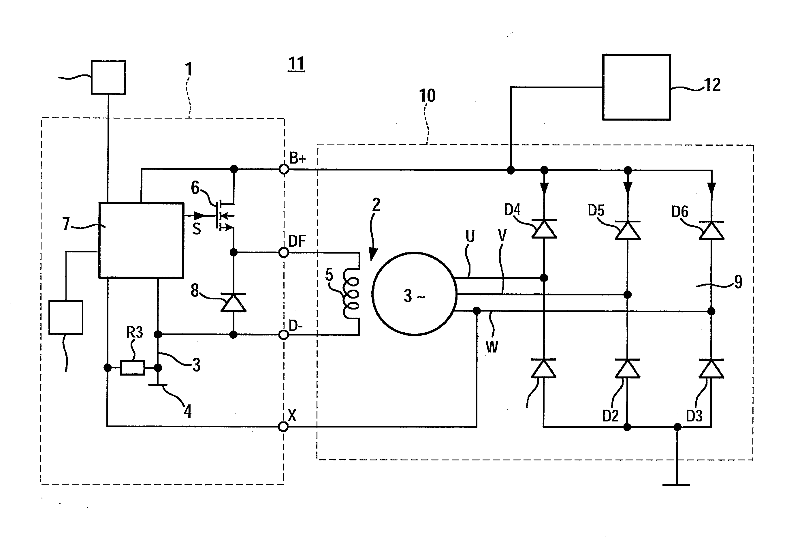 Method and device to compensate for a dip in the output voltage of a motor-vehicle alternator