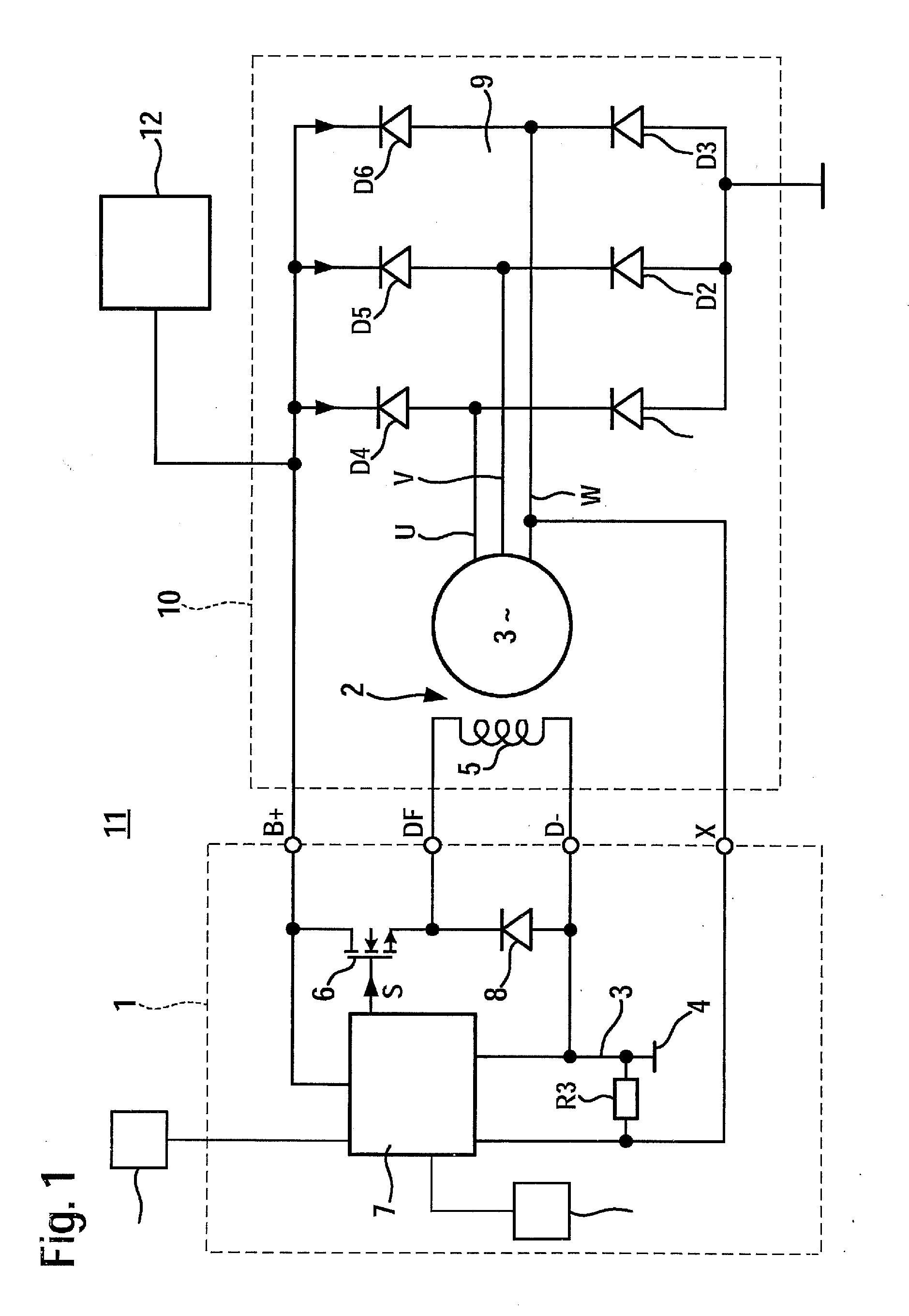 Method and device to compensate for a dip in the output voltage of a motor-vehicle alternator