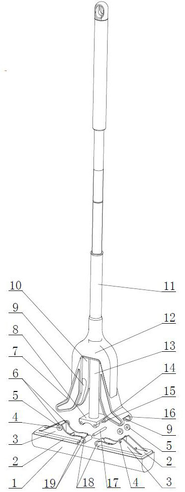 Self-water-squeezing folded collodion mop and water-squeezing labor-saving method thereof