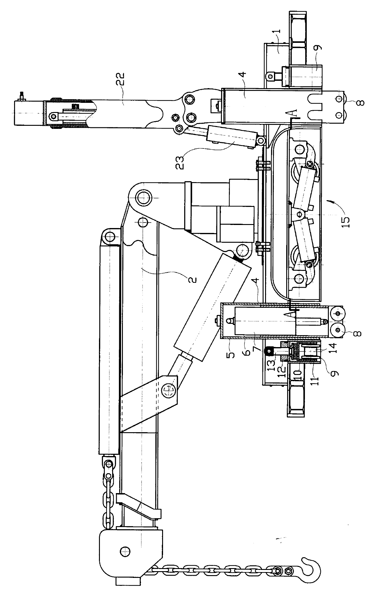 Hydraulic crane of underground transfer rail