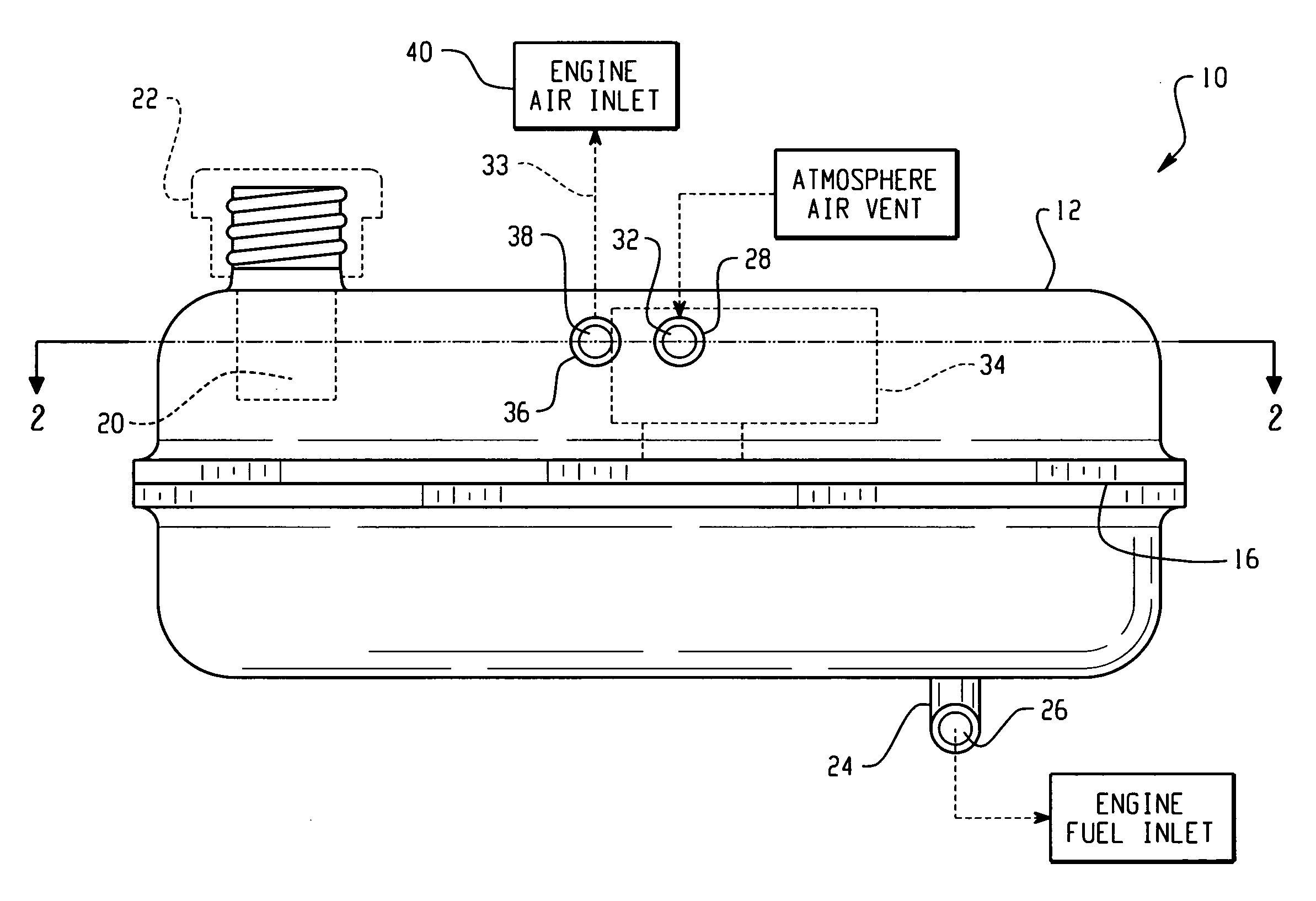 Small engine fuel tank with integrated evaporative controls