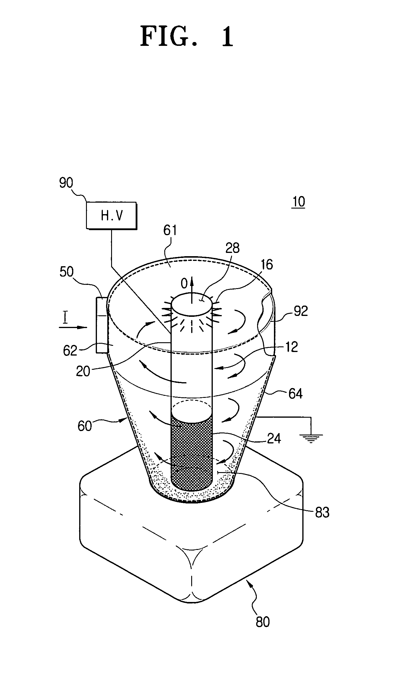 Cyclone dust-separating apparatus with discharge electrodes