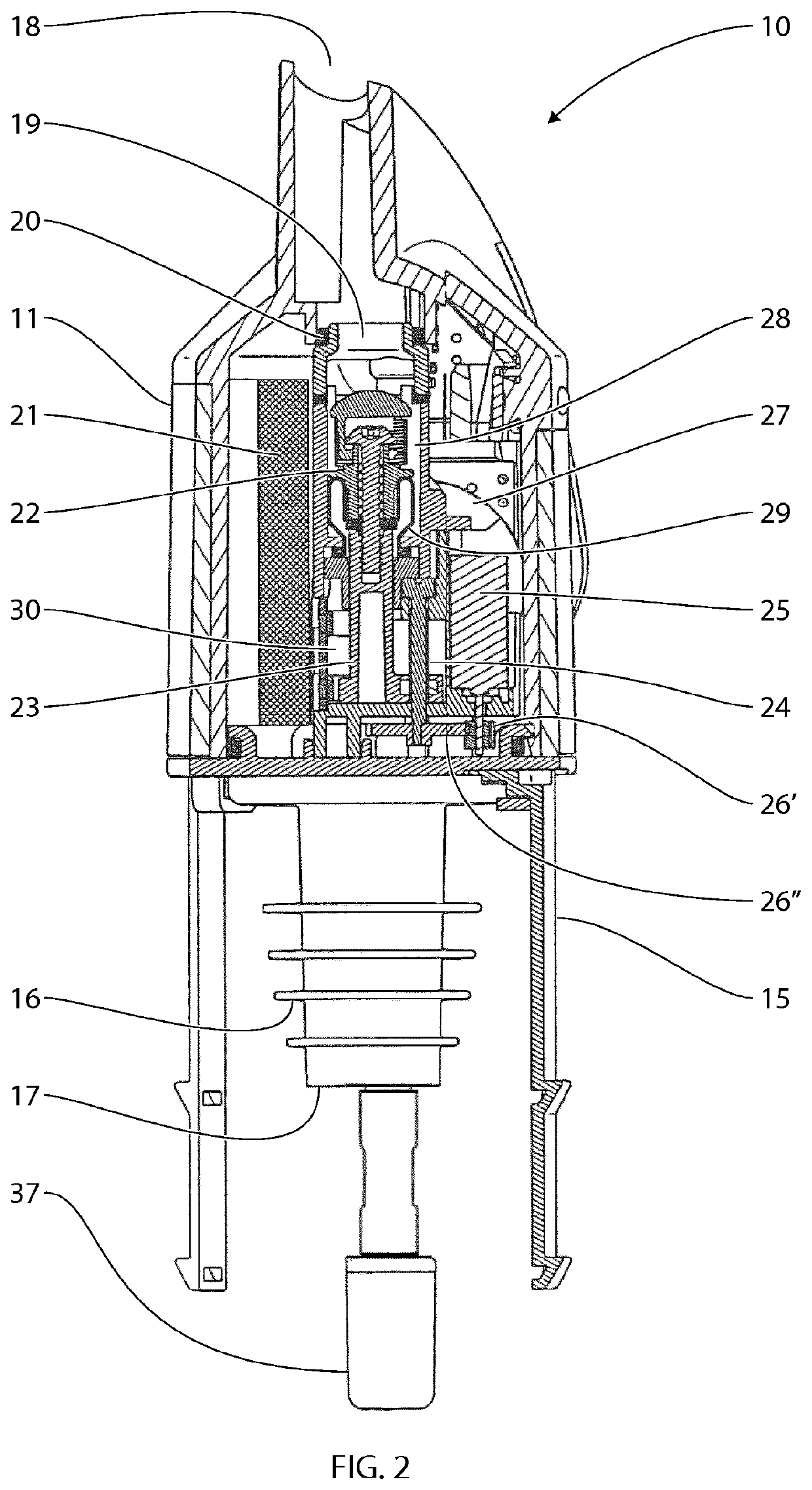 Electronic beverage dosing and pouring spout