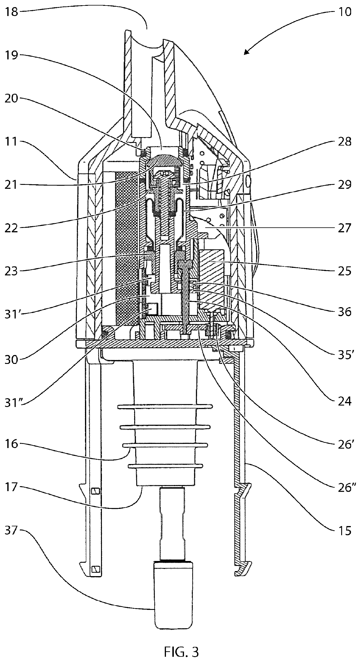 Electronic beverage dosing and pouring spout