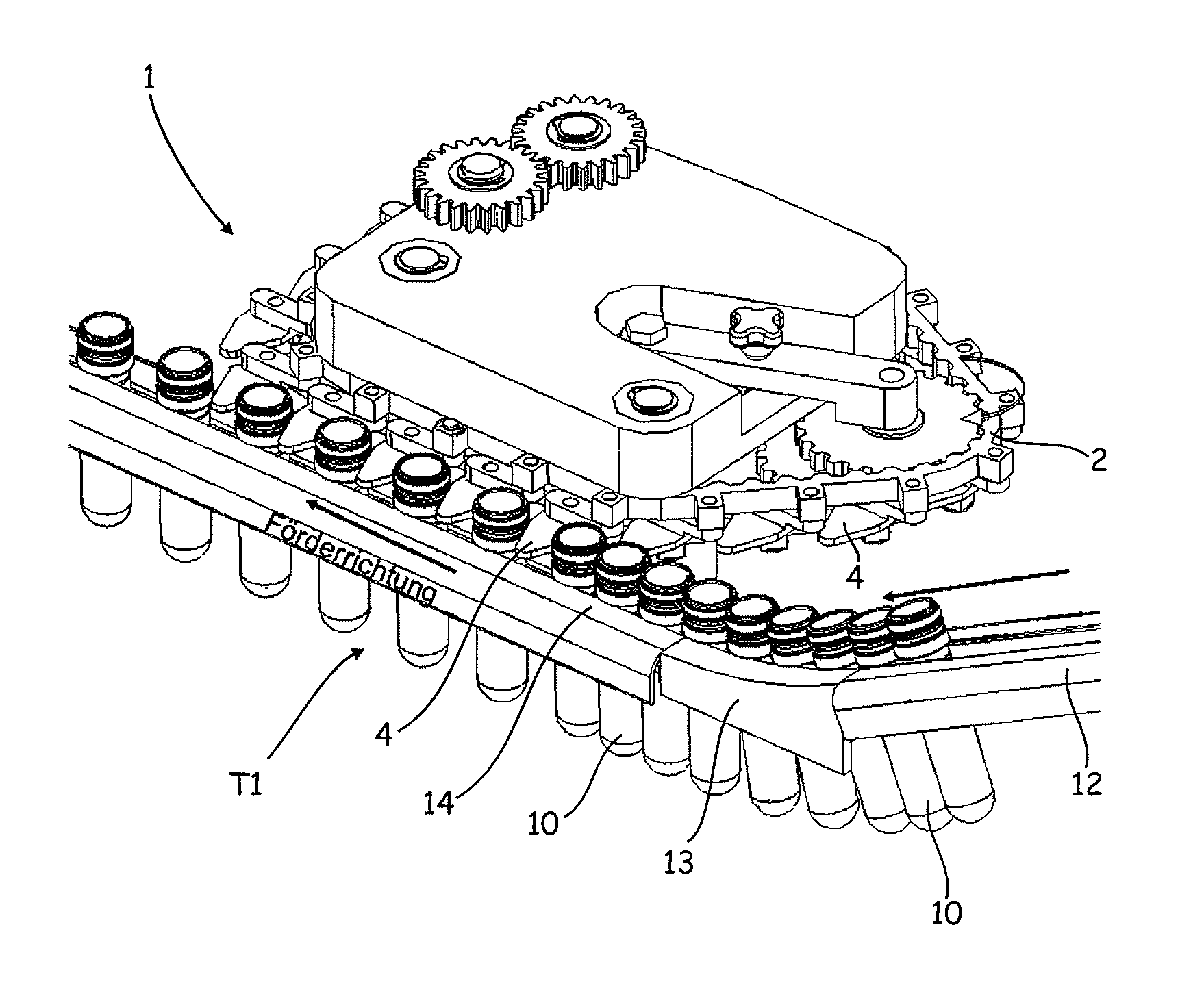 Apparatus for the conveying of plastics material pre-forms with continuous feed