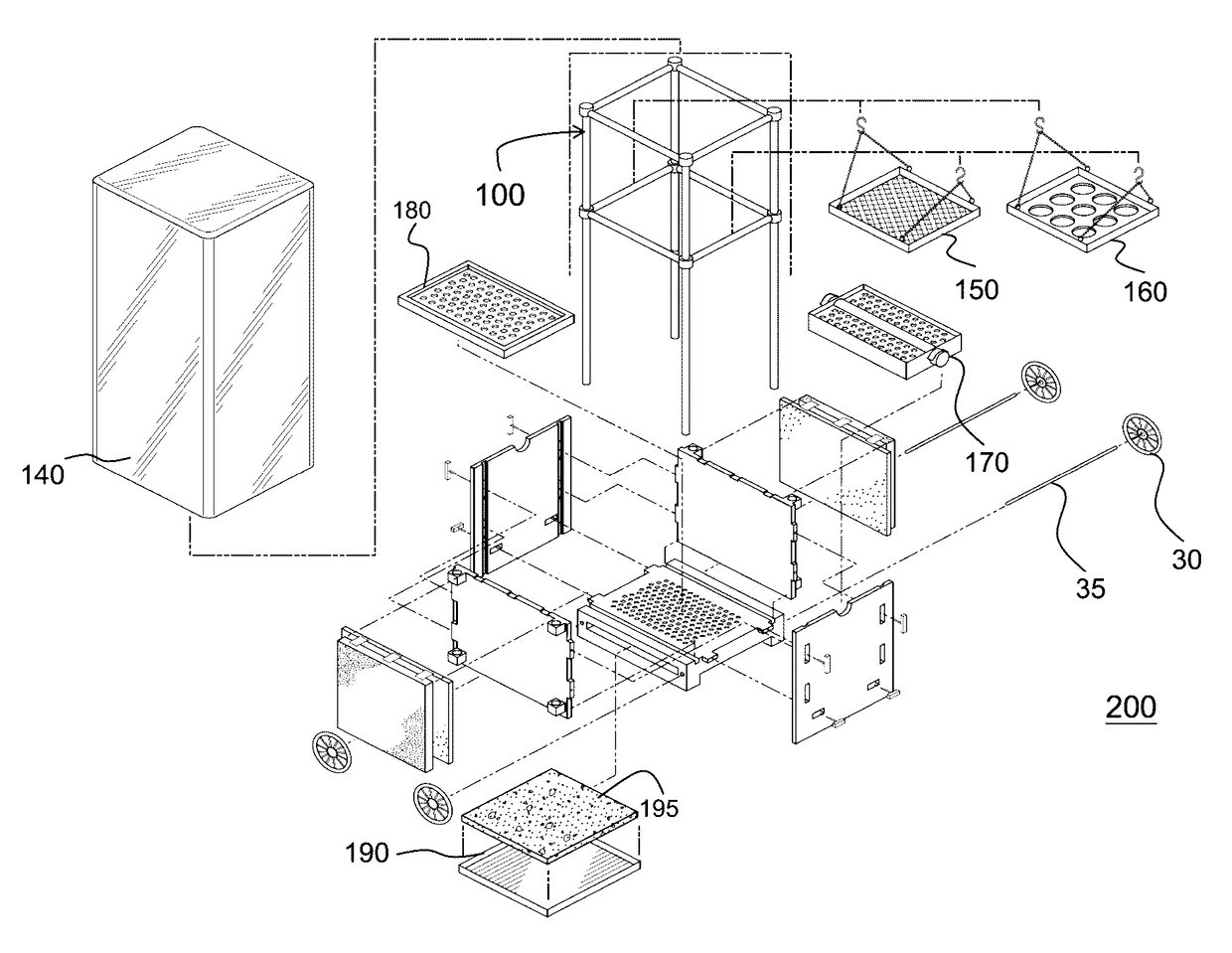 Detachable and collapsable planter box being of a pallet box assembly