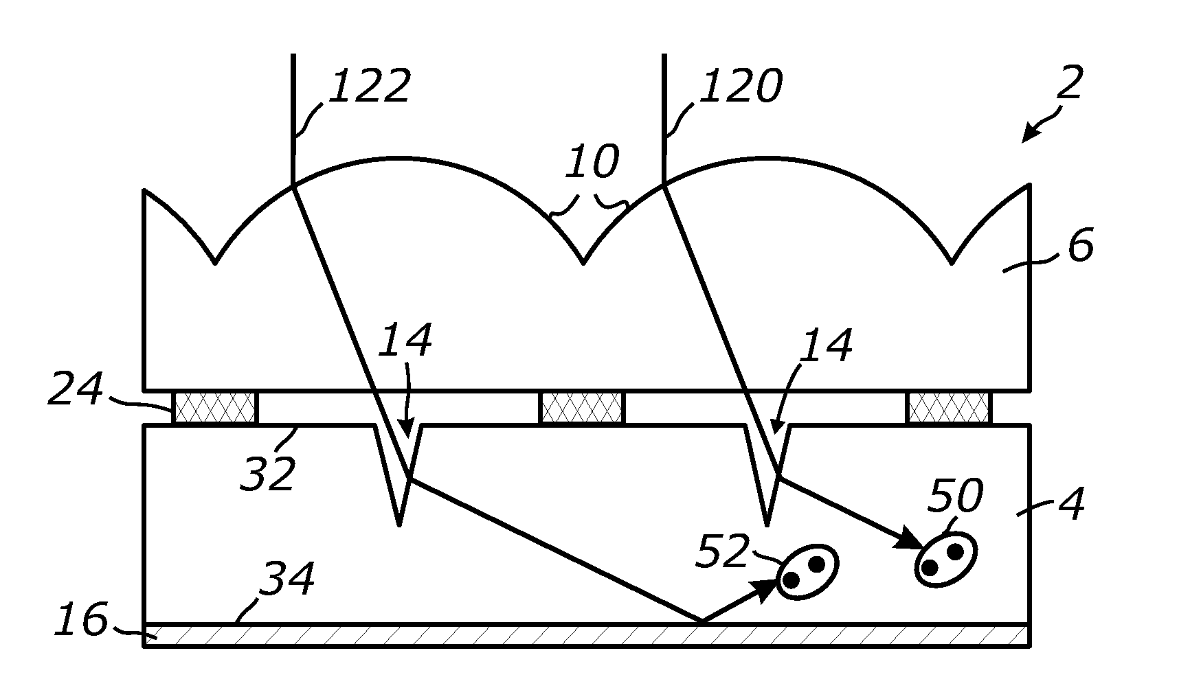 Light harvesting system employing microstructures for efficient light trapping