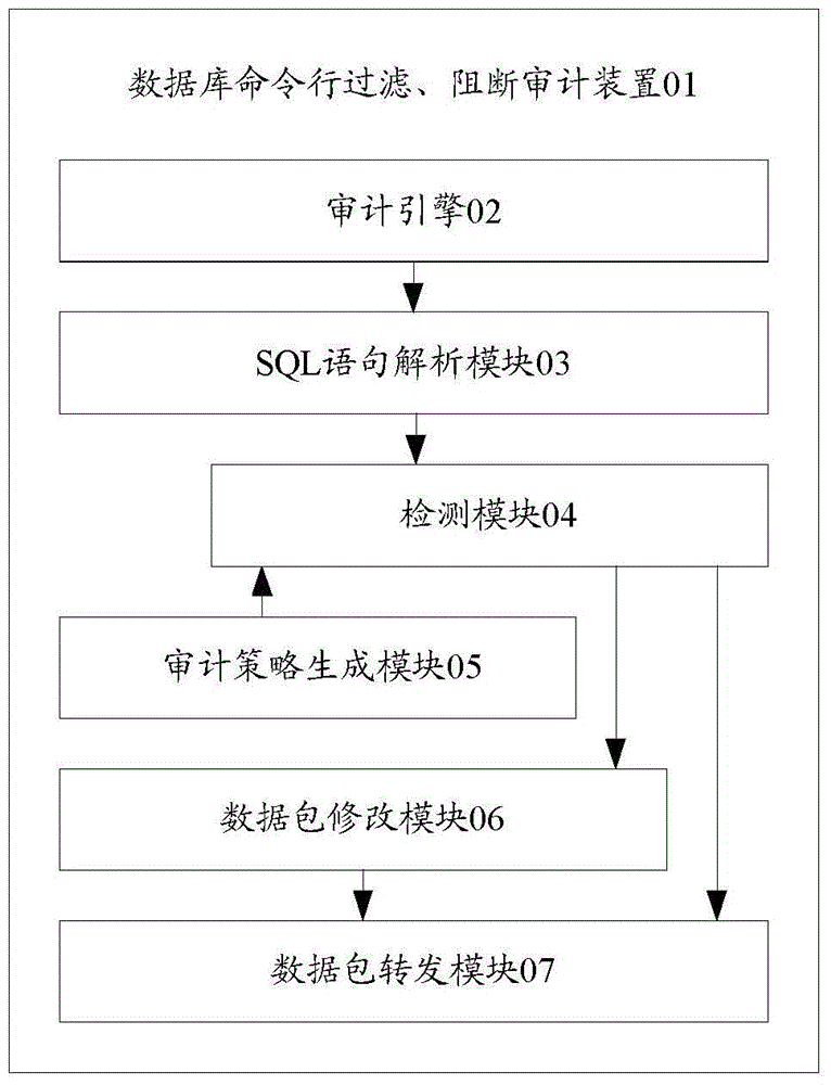 Database command line filtering and audit blocking method and device