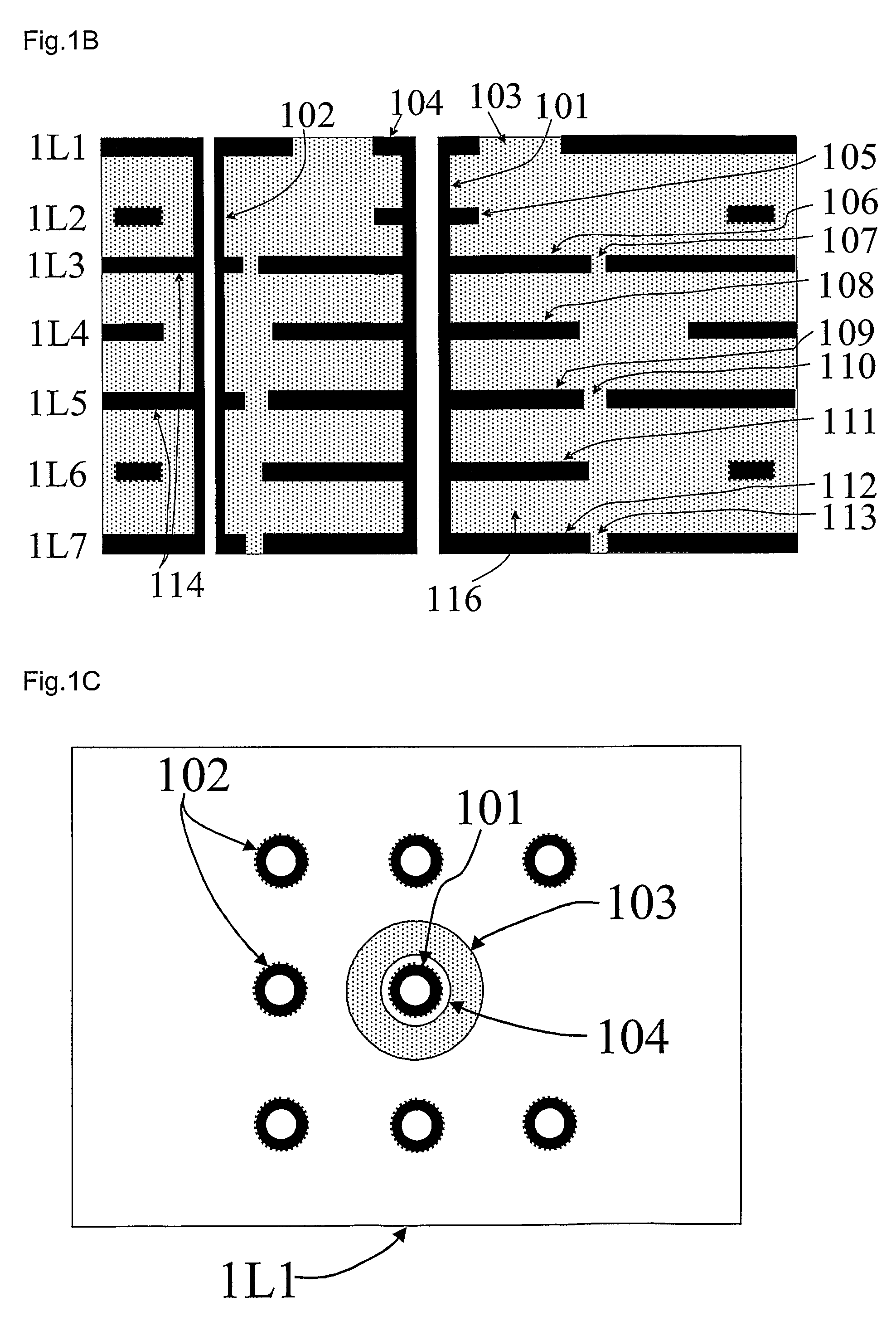 Composite via structures and filters in multilayer printed circuit boards