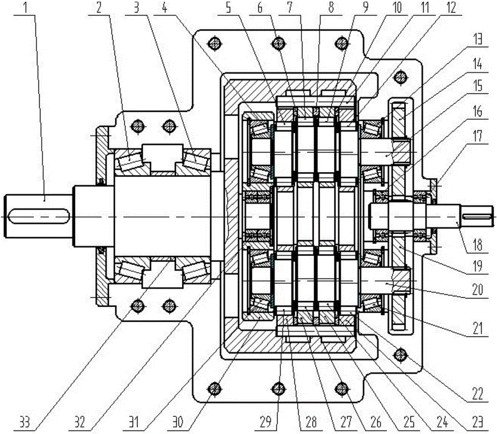 Three-gear linkage double-crank pinwheel output cycloid small-tooth difference planet reducer