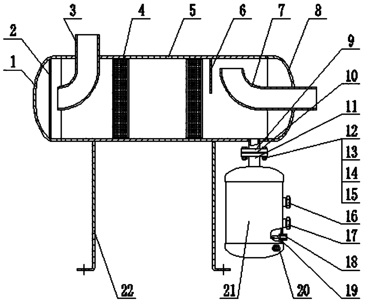 External oil separator of horizontal screw machine with oil reservoir