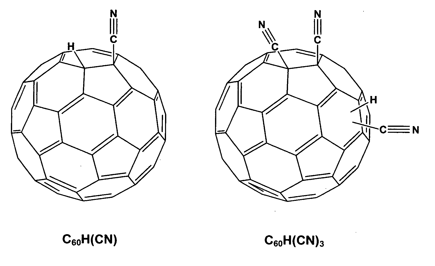 Hydro cyano and cyano fullerene derivatives