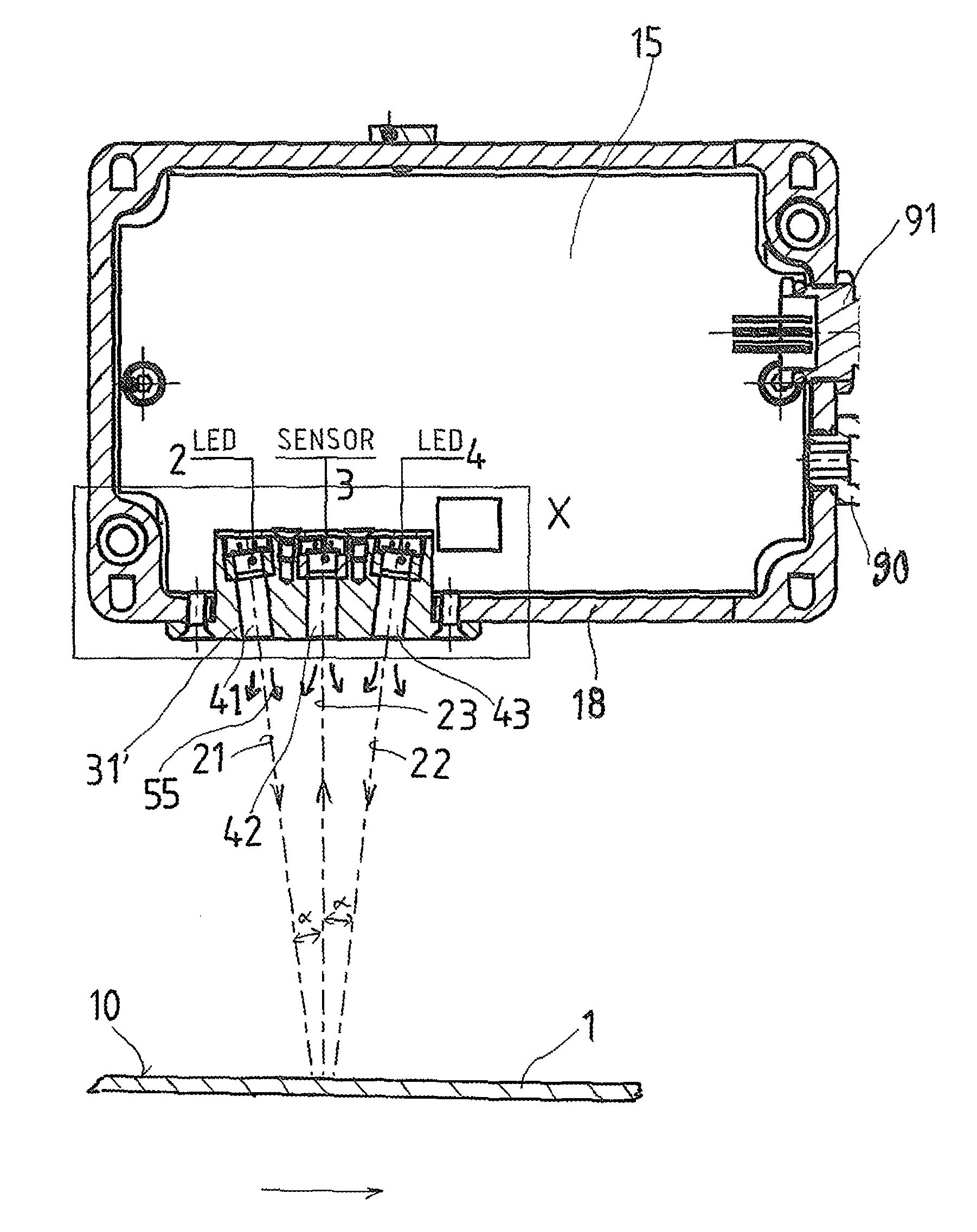 Device for determining the water content of a target