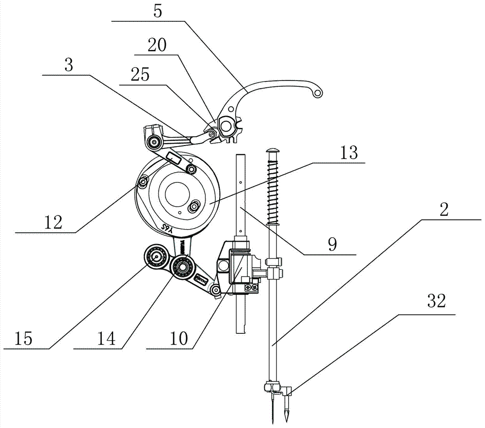 Double-needle bi-color embroidery machine head with stiletto function