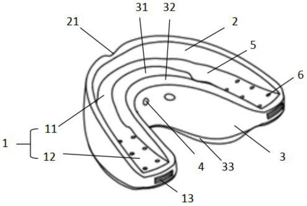 Induction appliance with thickness-adjustable occlusal pad in molar area