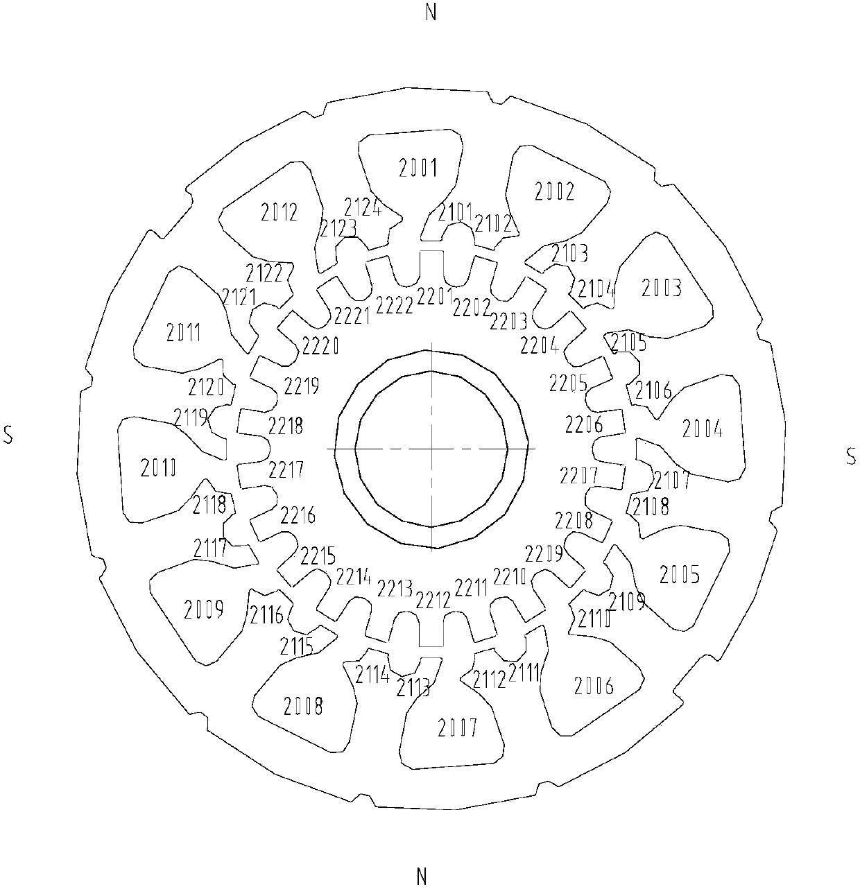 Axial excitation low-speed synchronous motor with axial straight-through tooth integral rotor