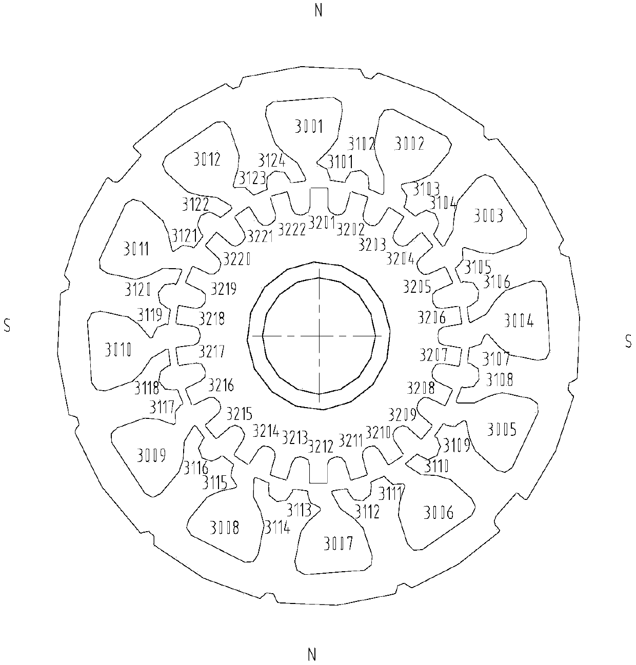 Axial excitation low-speed synchronous motor with axial straight-through tooth integral rotor