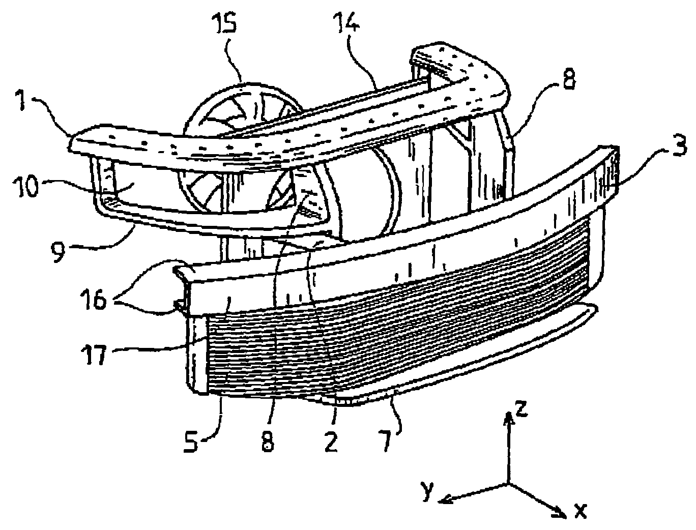 Front panel of a motor vehicle comprising a bumper beam