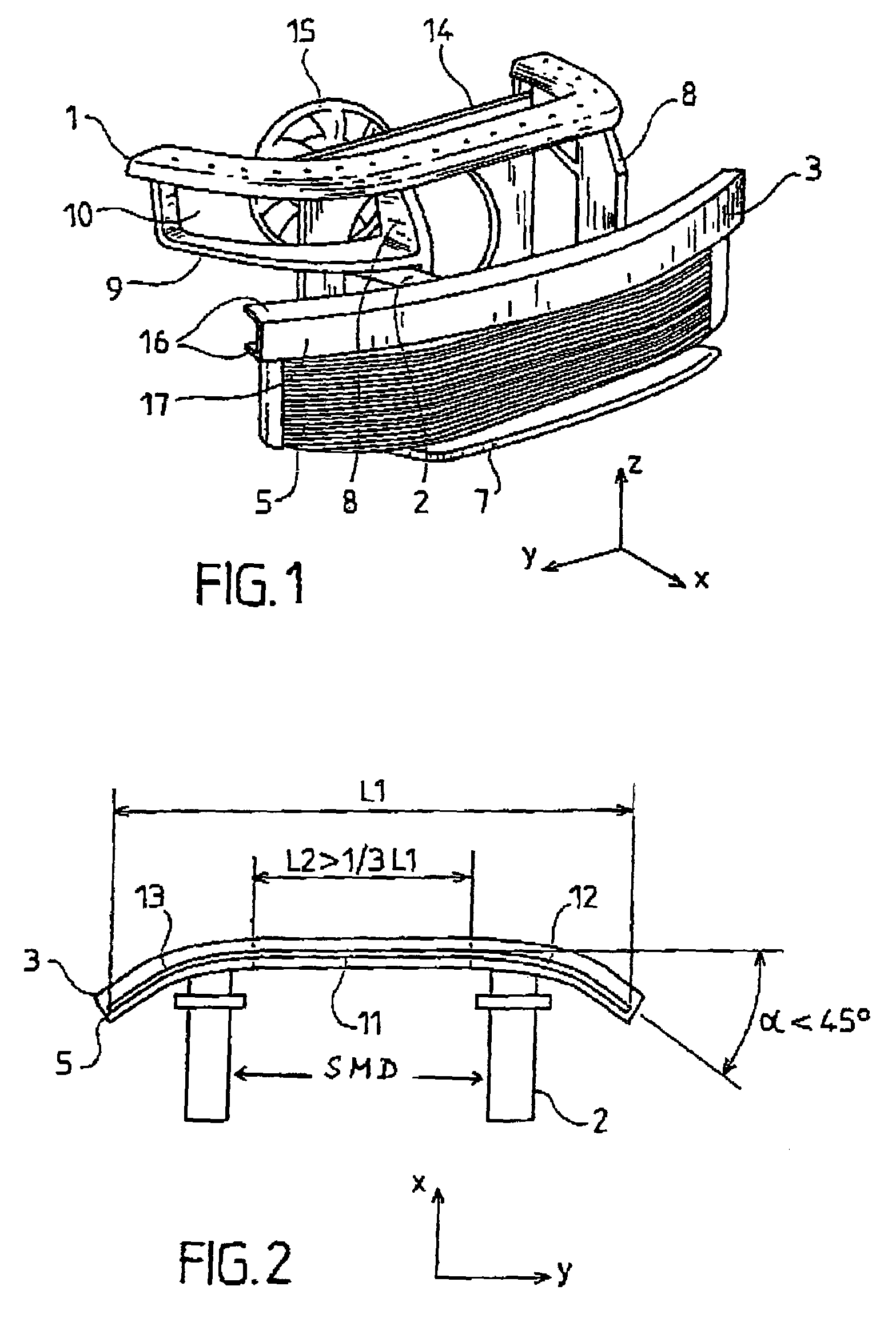 Front panel of a motor vehicle comprising a bumper beam