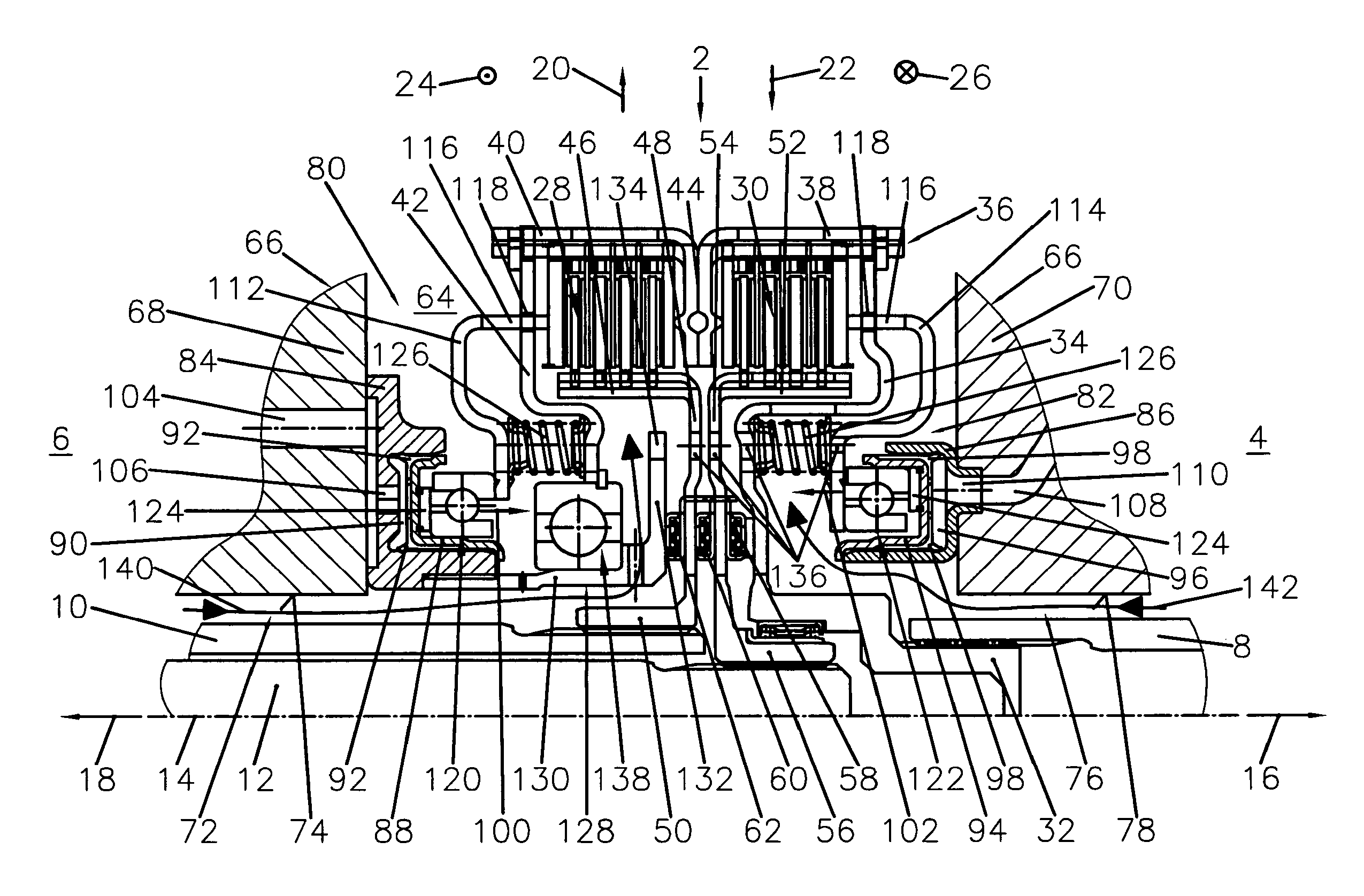 Parallel double clutch device and drivetrain having a parallel double clutch device of said type