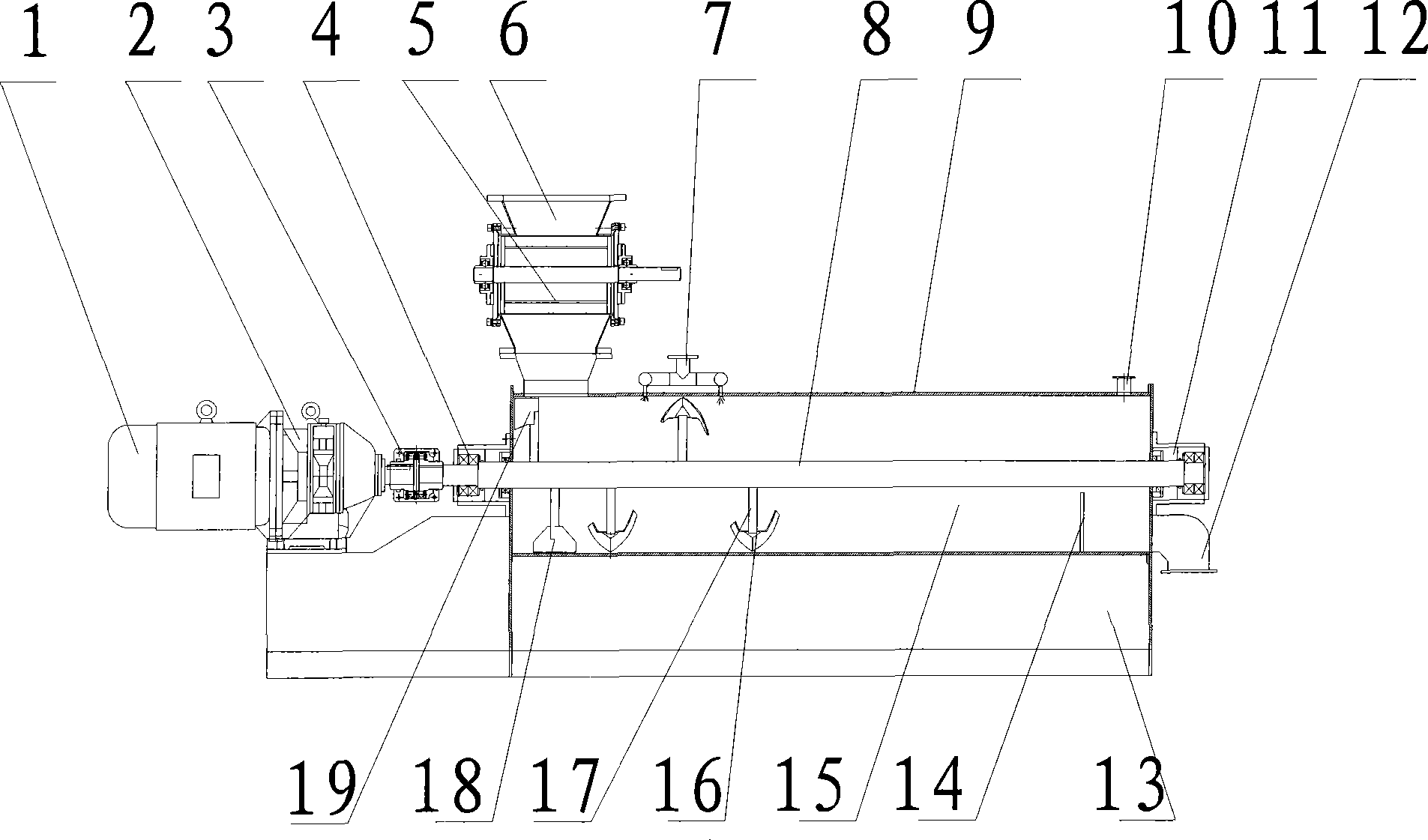 Horizontal solid-liquid mixing device and application thereof