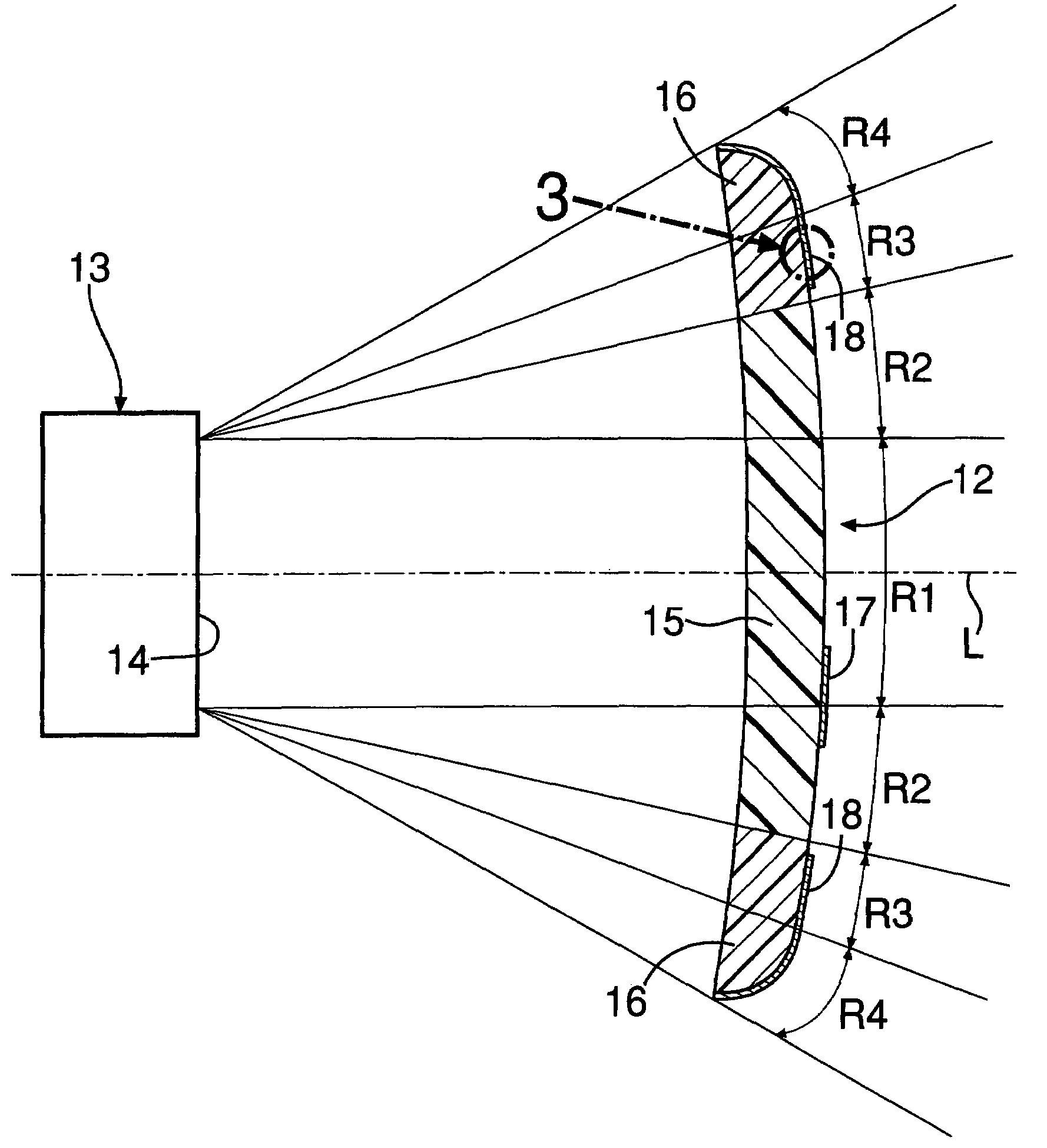 Exterior component disposed on front surface of radar device of vehicle