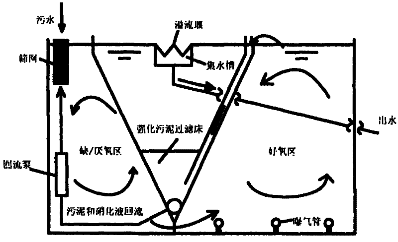 Integral sewage disposal process for strengthening sludge filtrating technology