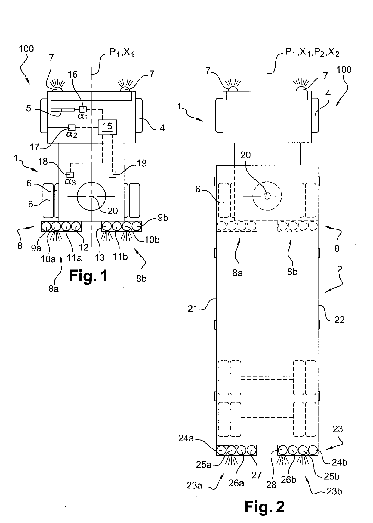 A method for controlling the operation of a rear light set of a vehicle cab