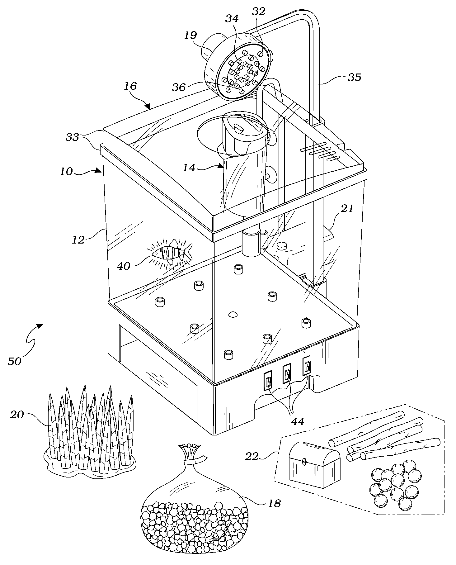 Aquarium with adjustable lighting