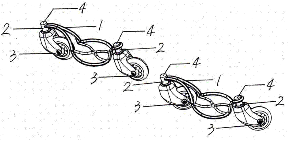 Iron art shaped foot swinging type roller skates made of metal round bar material