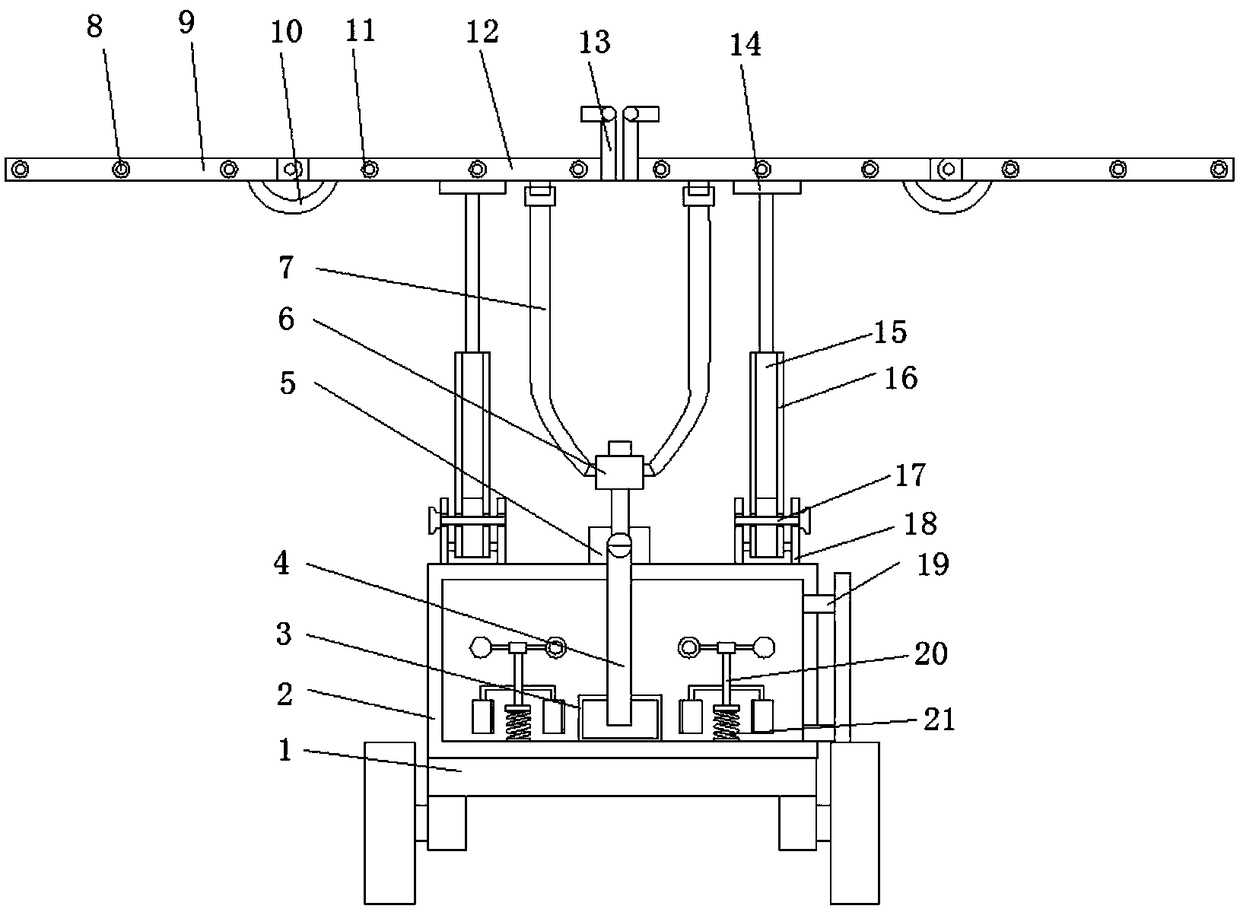 Pesticide spraying device capable of conveniently adjusting spraying height for agricultural pesticide spraying