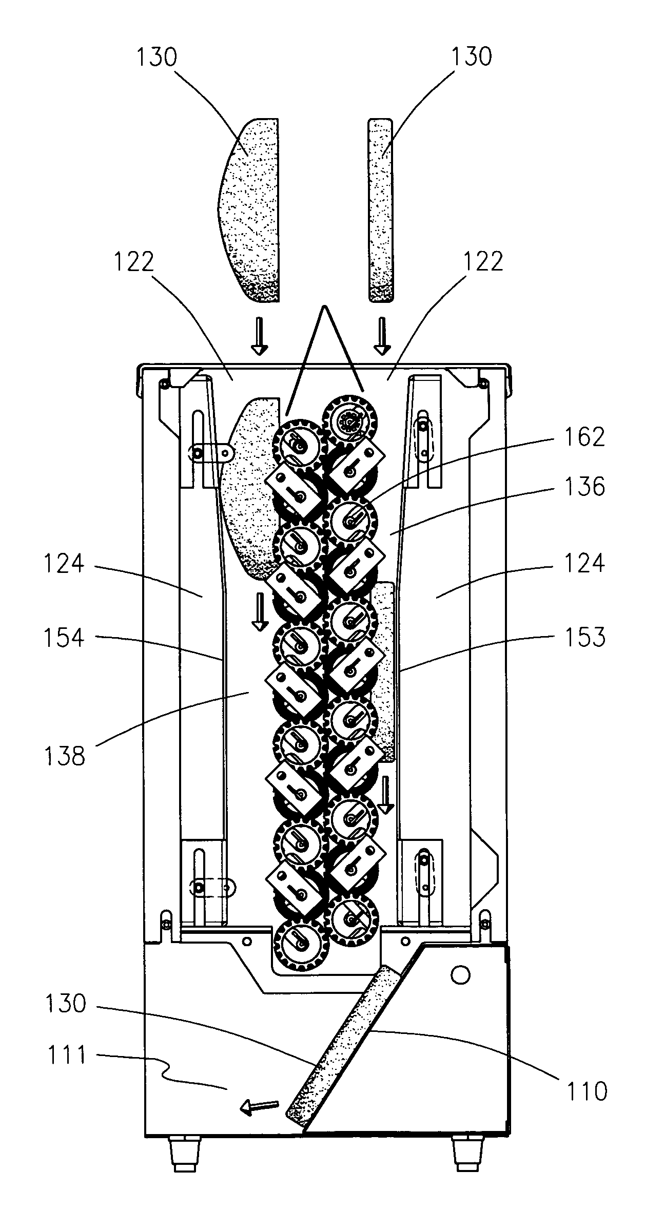 Apparatus and method for a chain motivated toaster with vertically aligned rollers