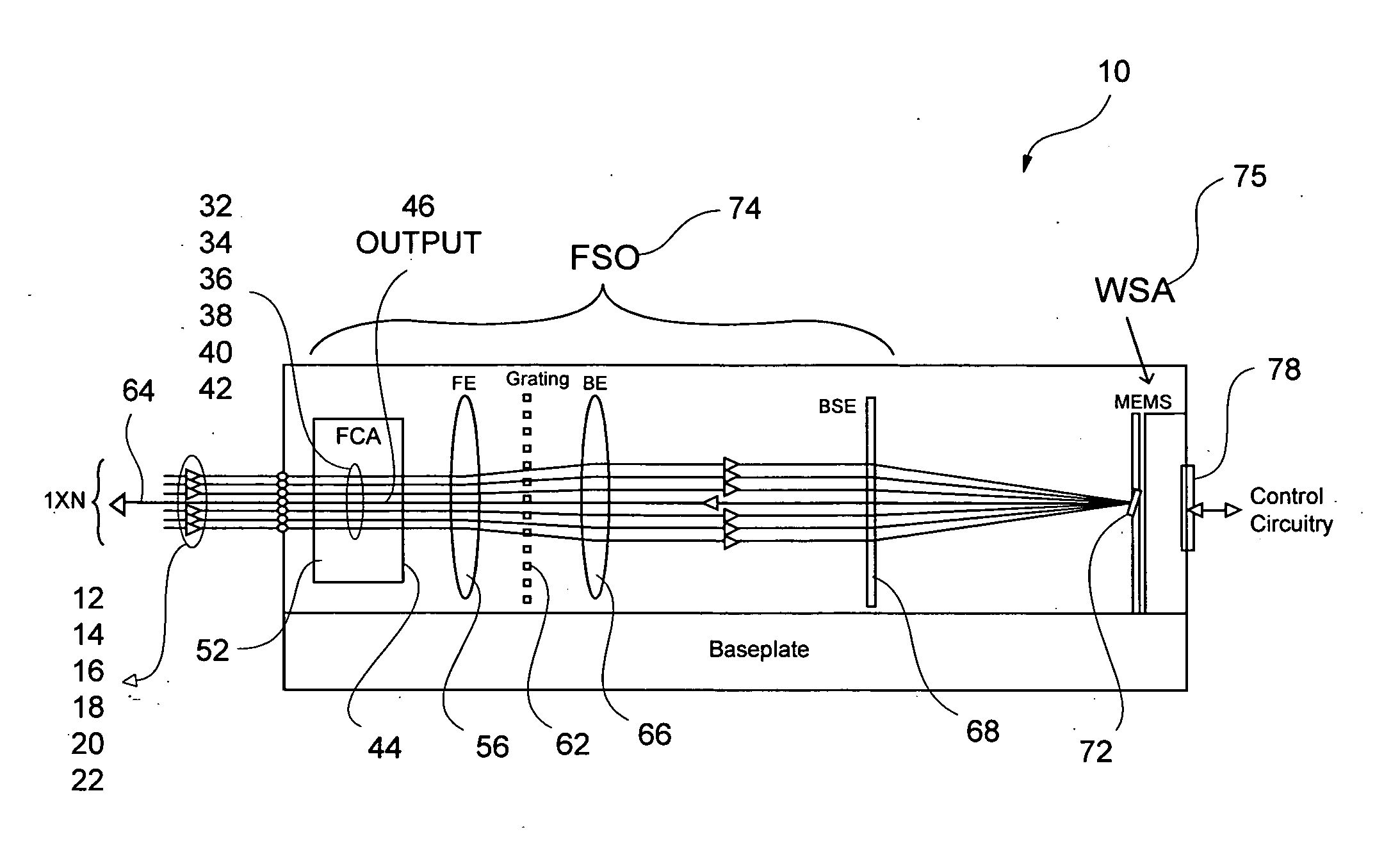 Beam steering element and associated methods for manifold fiberoptic switches and monitoring