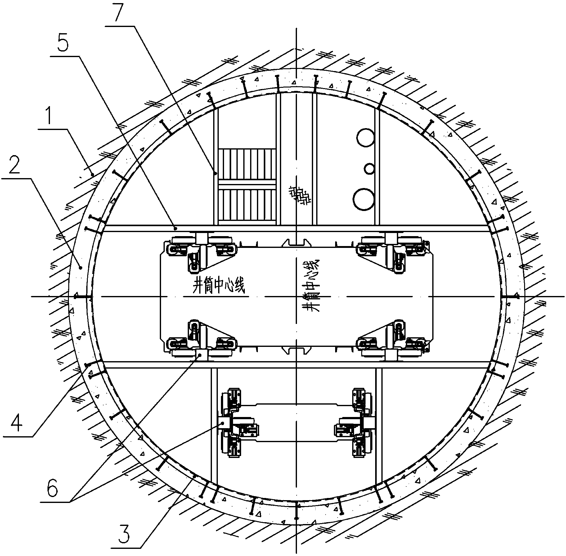 Method for fixing mine vertical shaft device