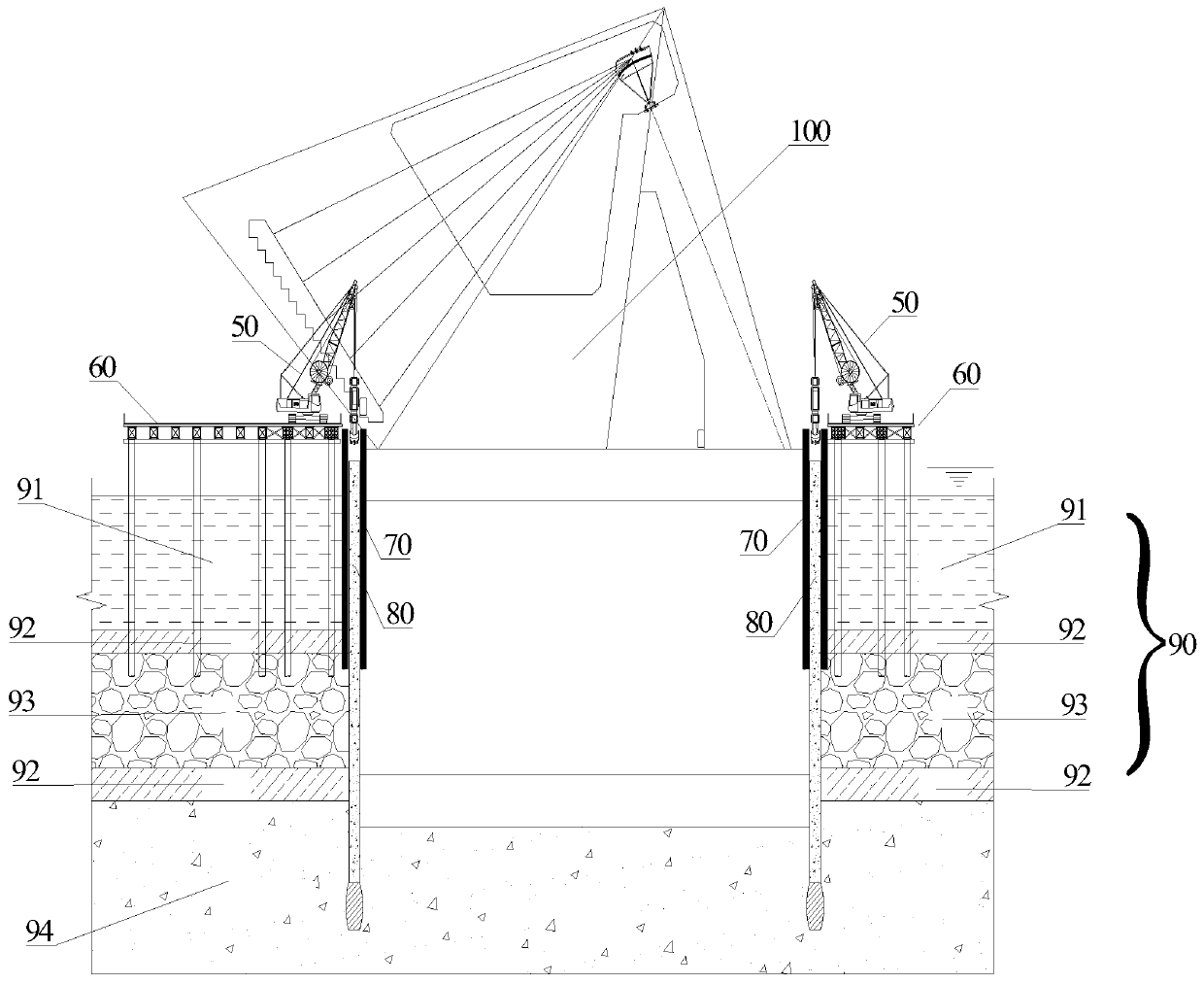 Construction method for steel guide wall foundation of sea area deep-water anchor foundation