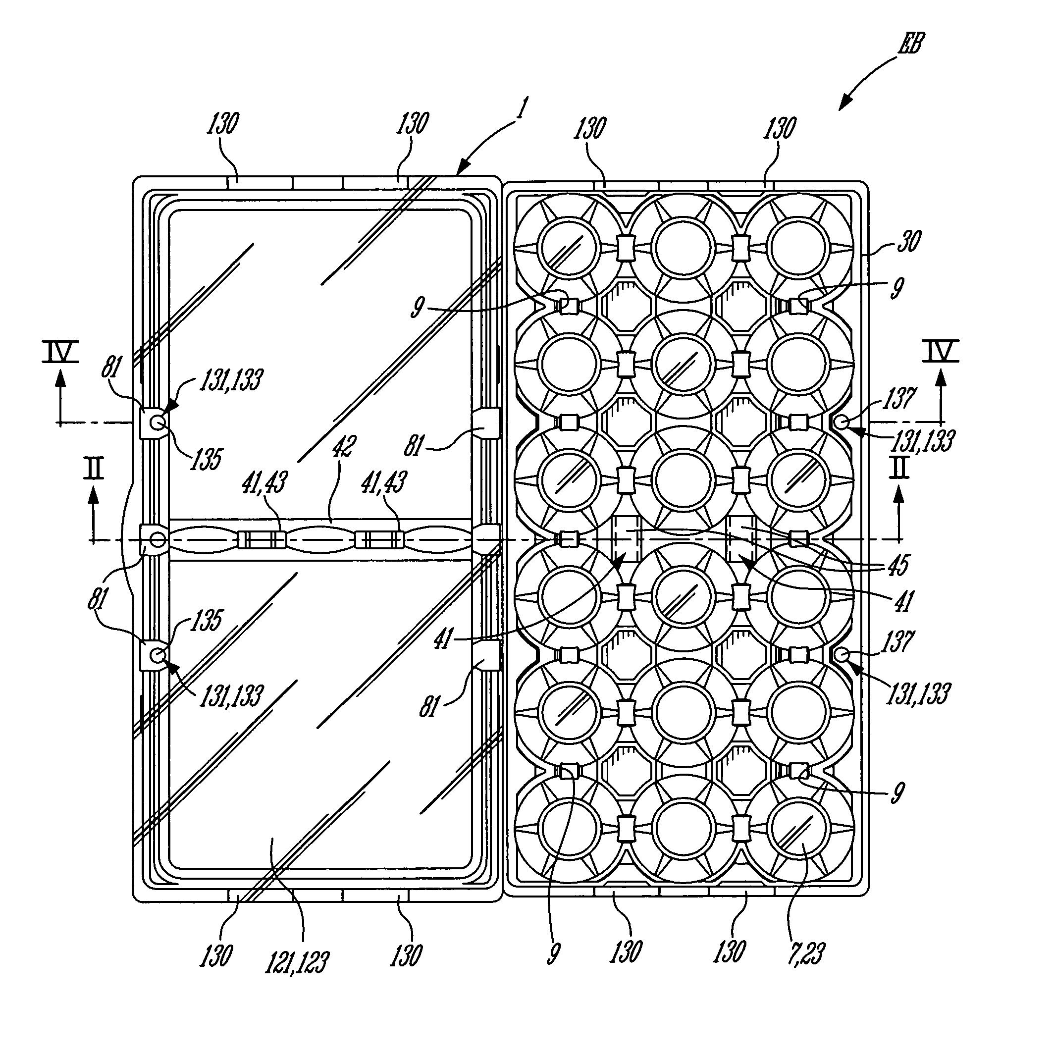 Stackable egg-box, stack of egg-boxes and method for destacking said egg-box