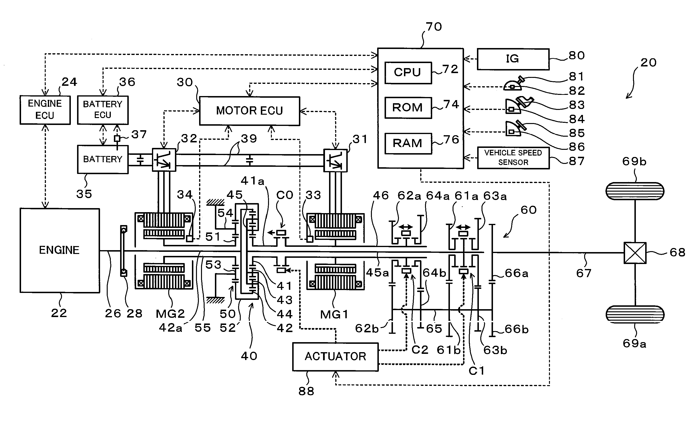 Power output apparatus, hybrid vehicle having the same, and method of controlling the power output apparatus