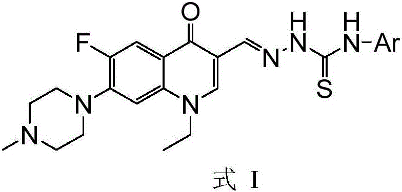 Pefloxacin aldolase 4-aryl thiosemicarbazides derivative and preparation method and application thereof