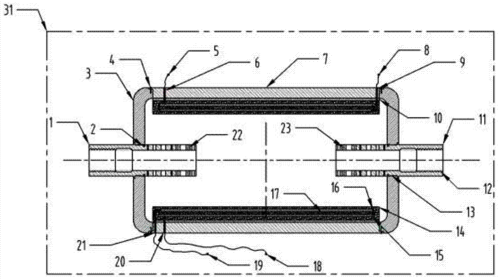 A hydraulic pipeline fluid pulsation damping device based on piezoelectric shunt damping technology