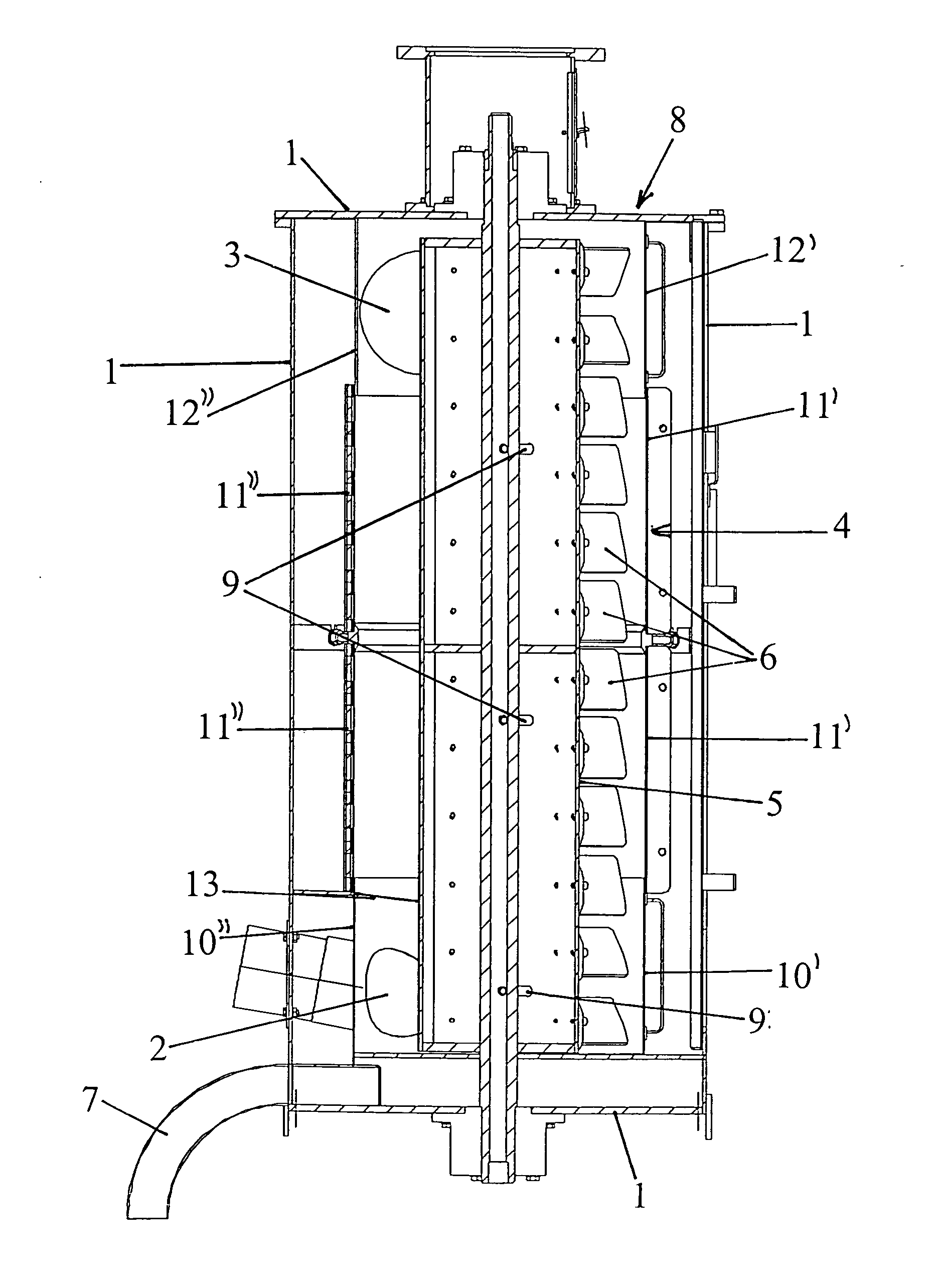 Device for draining and drying solids, in particular plastics granulated under water