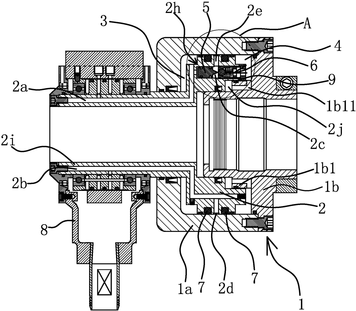 Angling cylinder with pressure maintaining function