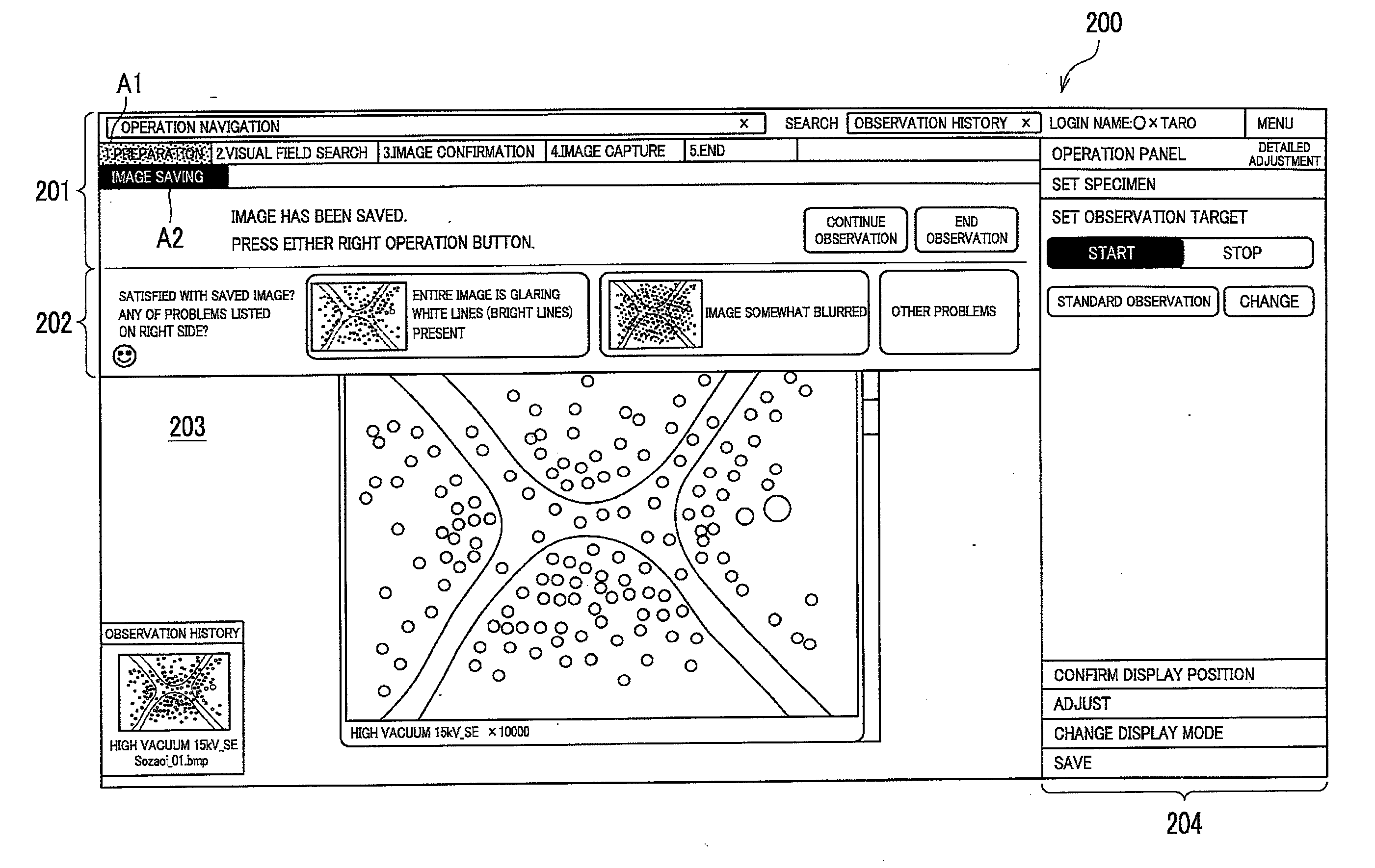 Charged particle beam apparatus, specimen observation system and operation program