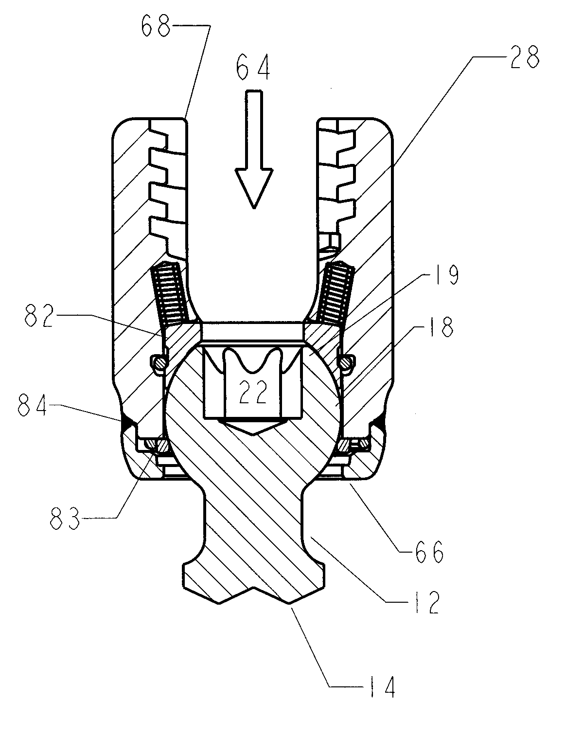 Spring clip-bottom loading polyaxial ball and socket fastener