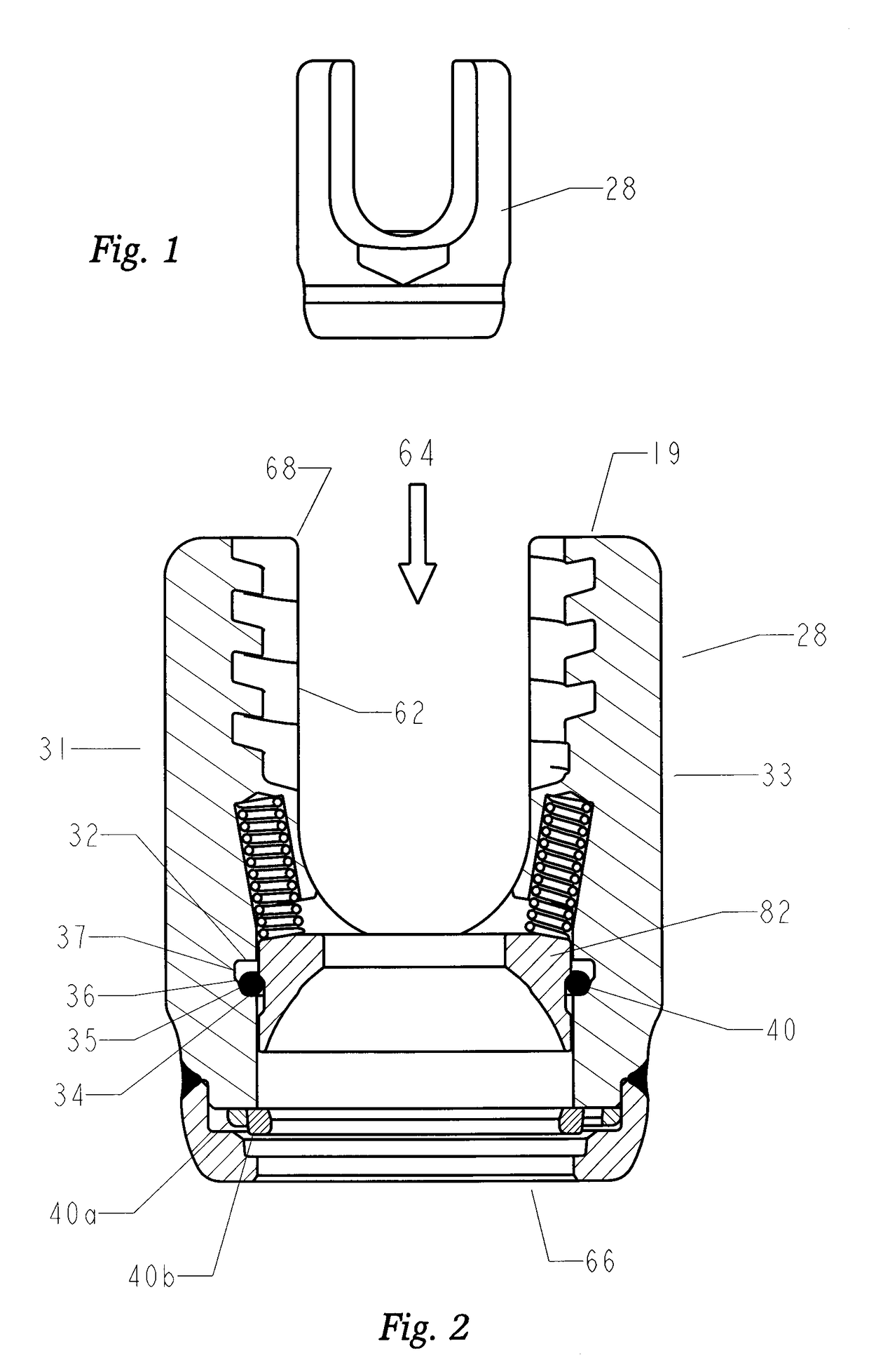 Spring clip-bottom loading polyaxial ball and socket fastener